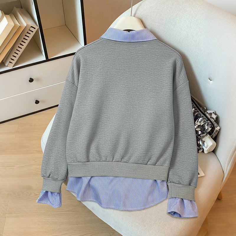 Damen Sweatshirt Hemdblusen-Design aus Baumwolle Elegant Beige