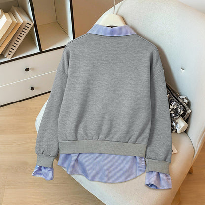 Damen Sweatshirt Hemdblusen-Design aus Baumwolle Elegant Beige