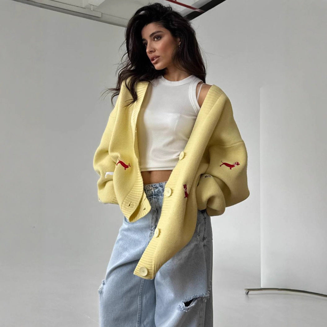 Damen Strickcardigan Groß Tierapplikationen Eveloria