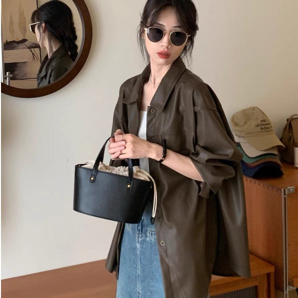 Damen Oversized Jacke mit Taschen Schwarz Eveloria - Eveloria