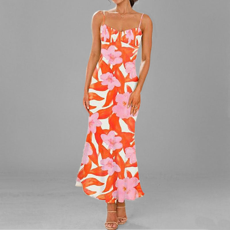 Damen Maxikleid Fließend Floralmuster Rüschensaum