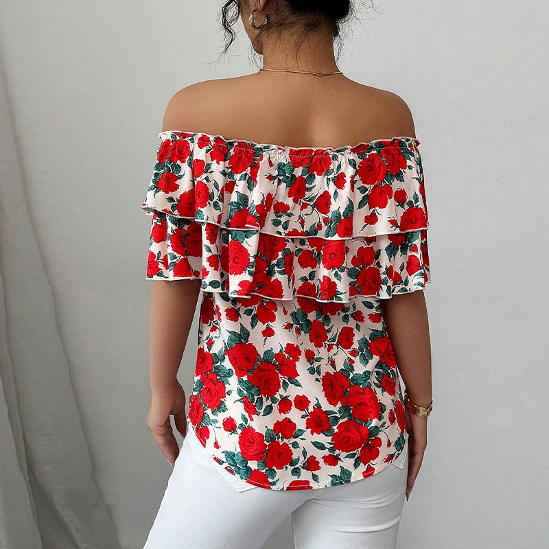 Damen Bluse mit Volant und Blumenmuster