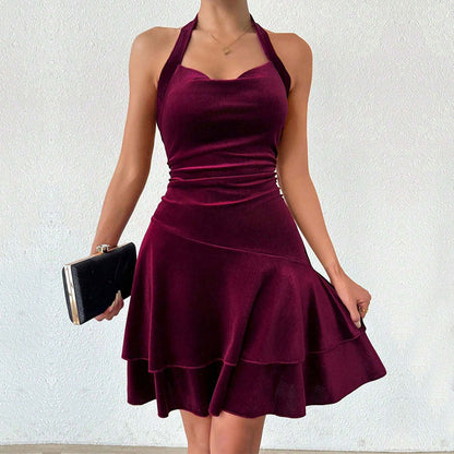 Damen Abendkleid Figurbetont Rüschenrock Neckholder Eveloria