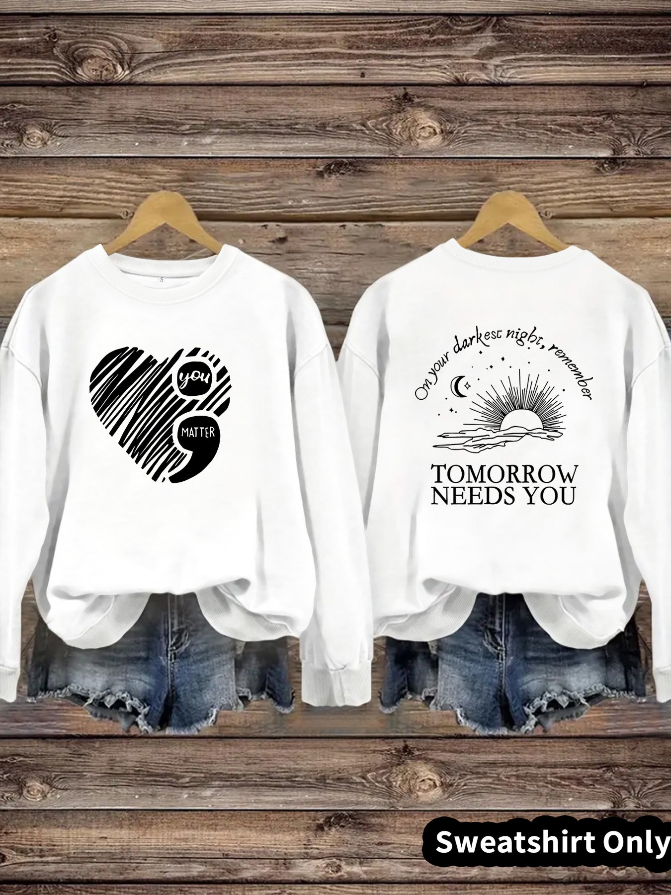 Damen Sweatshirt Großes Herzmotiv Inspirierender Aufdruck Eveloria