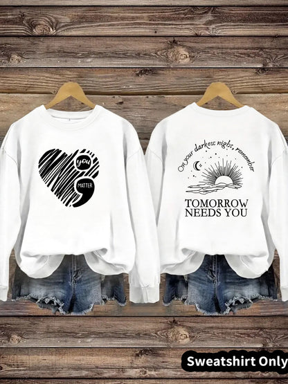 Damen Sweatshirt Großes Herzmotiv Inspirierender Aufdruck Eveloria