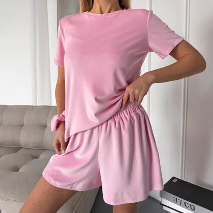 Damen Loungewear-Set Samt Elastischer Bund Eveloria