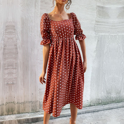 Damen Midi-Kleid Voluminöse Puffärmel Karomuster Eveloria - Eveloria