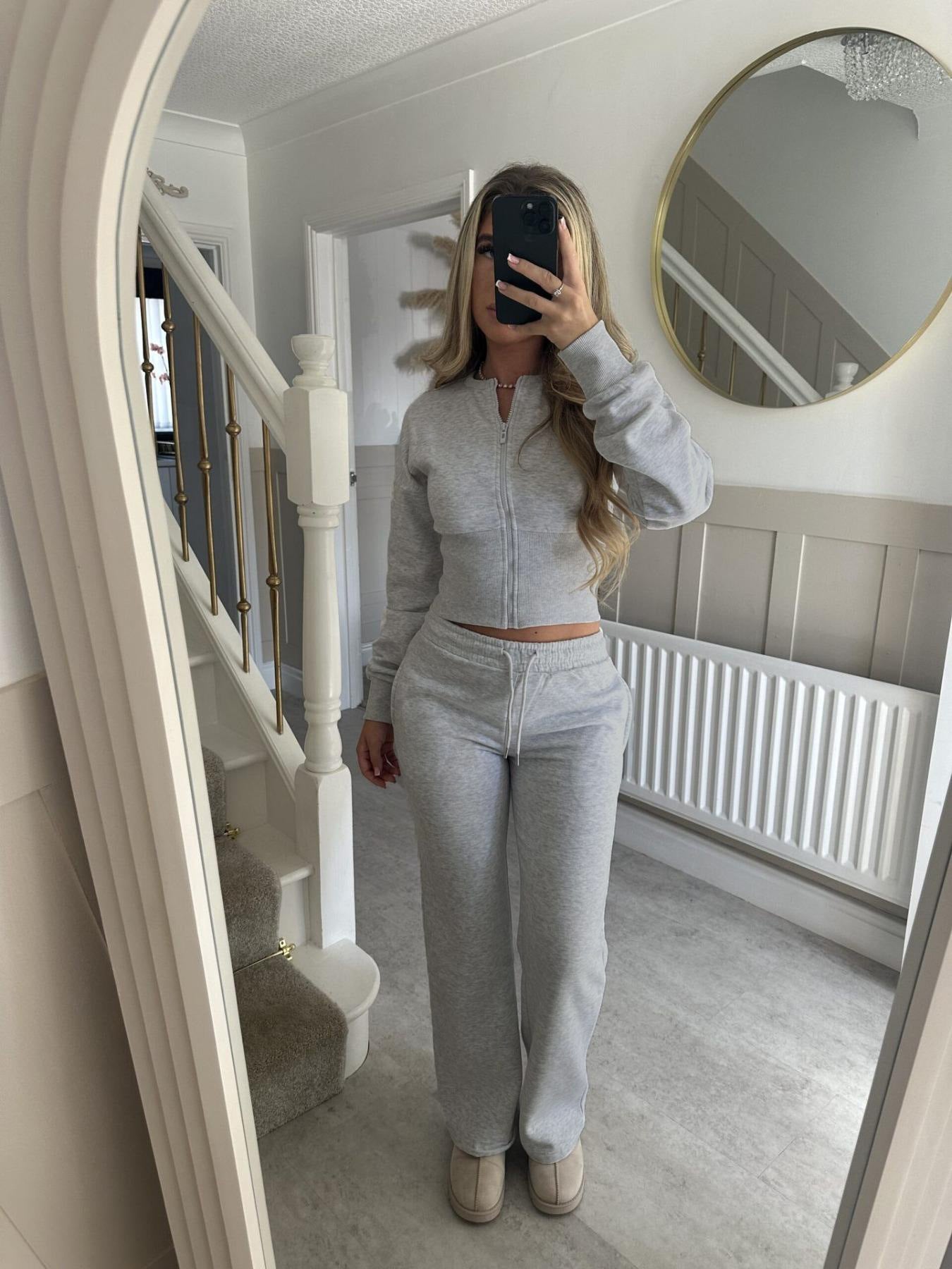 Damen Cropped Hoodie Jogginghose Set Elastischer Bund Eveloria