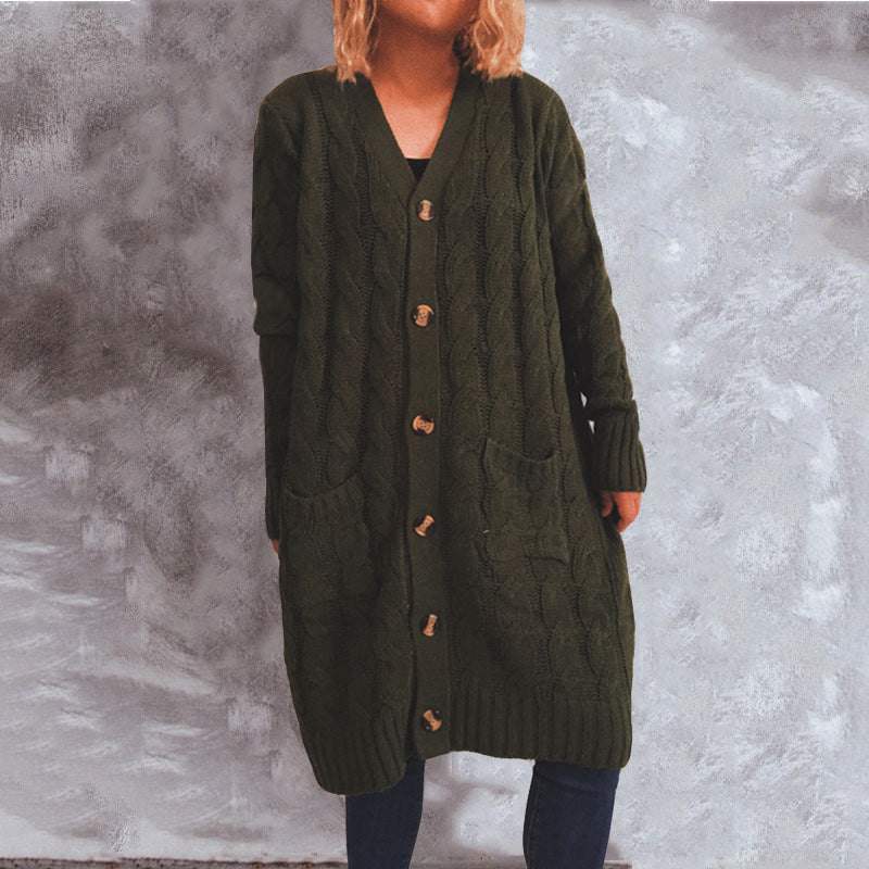 Damen Cardigan Grobstrick mit Taschen und Knöpfen Beige