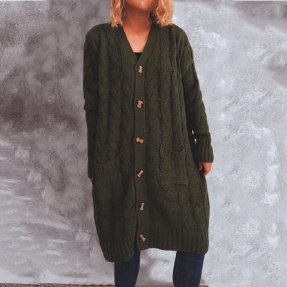 Damen Cardigan Grobstrick mit Taschen und Knöpfen Beige