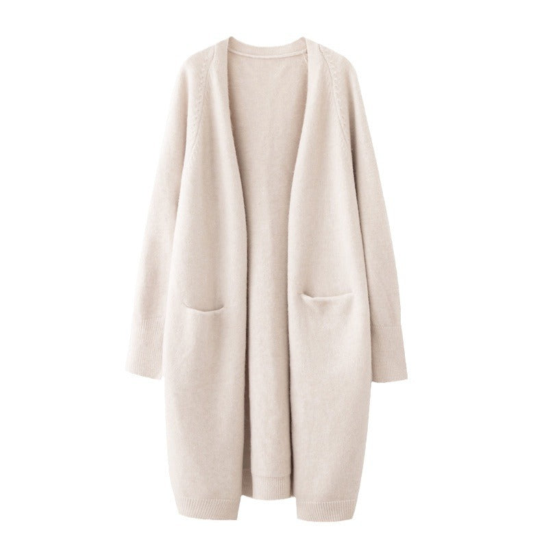 Damen Strickjacke Lässig Offener Schnitt Mit Taschen Beige