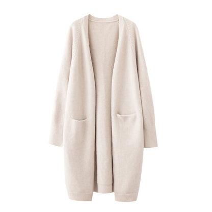Damen Strickjacke Lässig Offener Schnitt Mit Taschen Beige