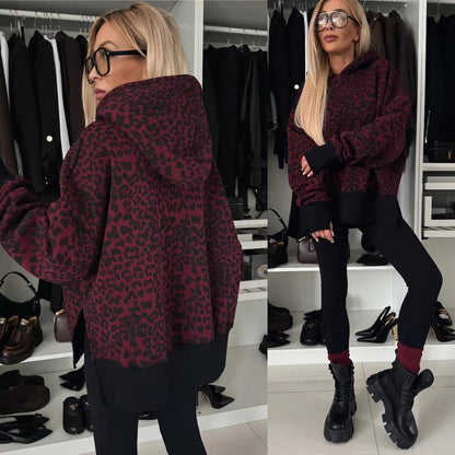 Damen Kapuzenpullover Animal-Print Erweiterte Ärmel Eveloria