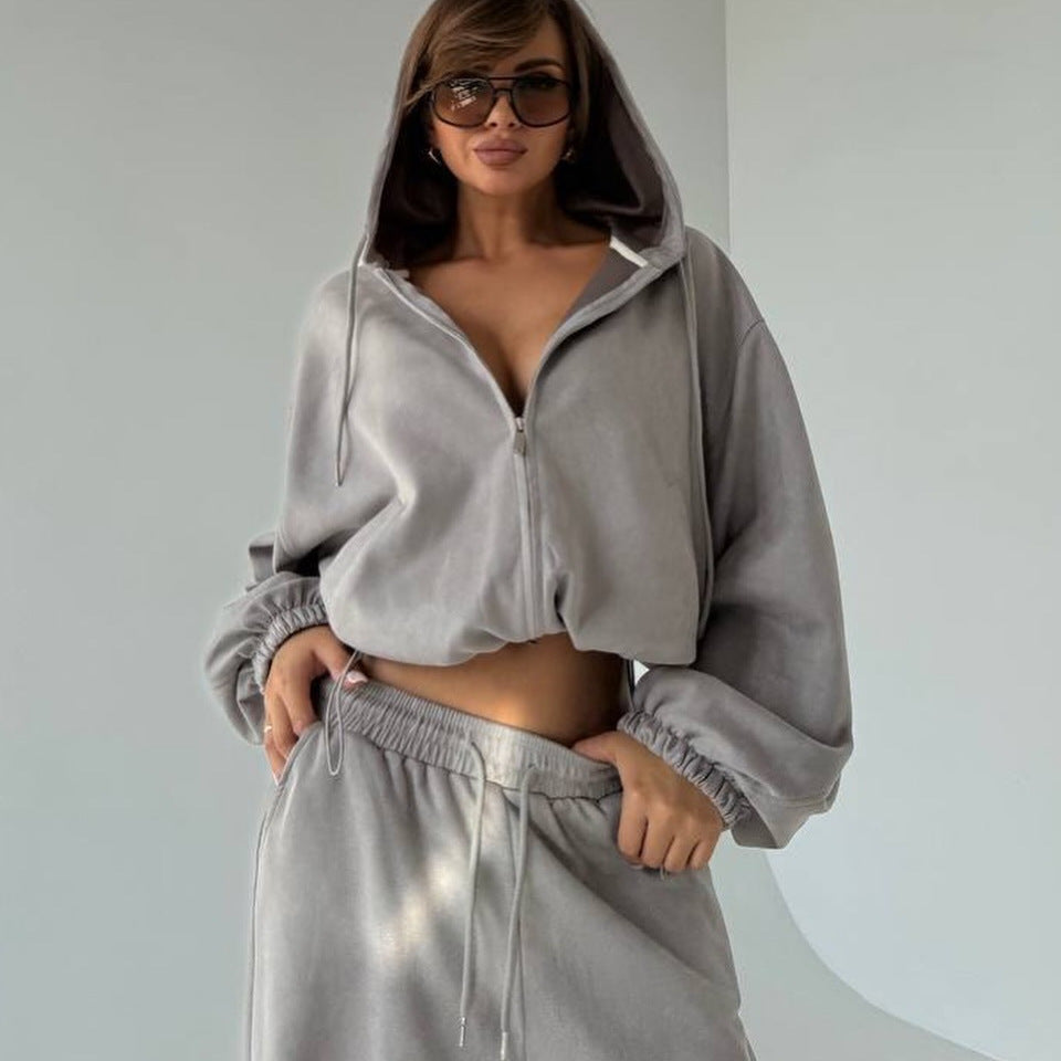 Damen Velours Jogginganzug Set Kapuze Weite Passform Eveloria
