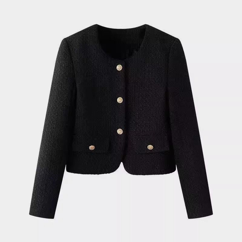 Damen Kurzjacke Tweed-Stil Goldknöpfe Eveloria