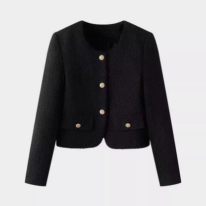 Damen Kurzjacke Tweed-Stil Goldknöpfe Eveloria