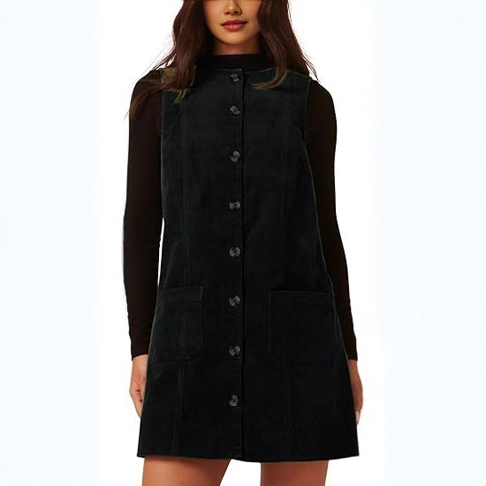 Damen Cordkleid Knielang Mit Taschen Eveloria