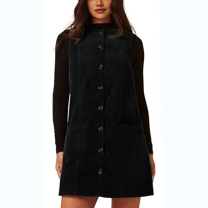 Damen Cordkleid Knielang Mit Taschen Eveloria