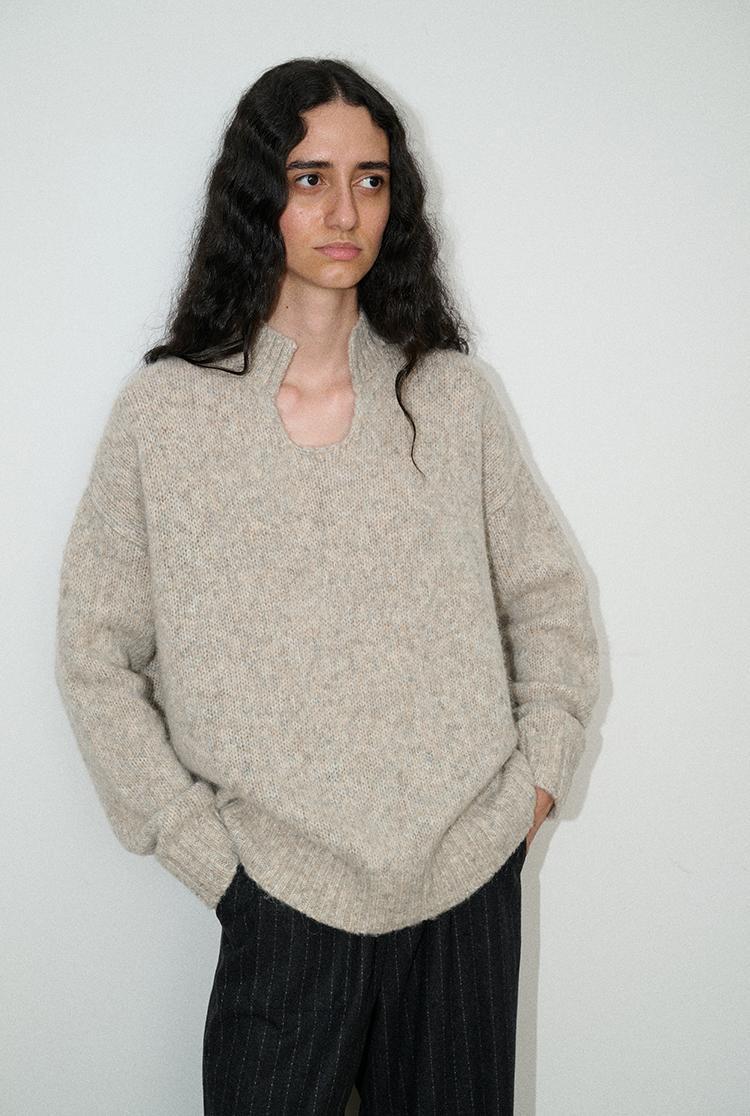 Damen Grobstrickpullover Stehkragen Eveloria