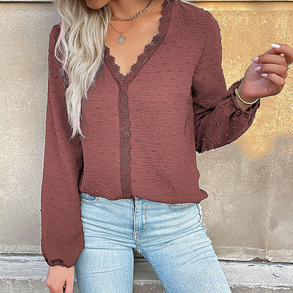 Damen Bluse Spitzenbesatz Puffärmel Elegant Weiße Bluse