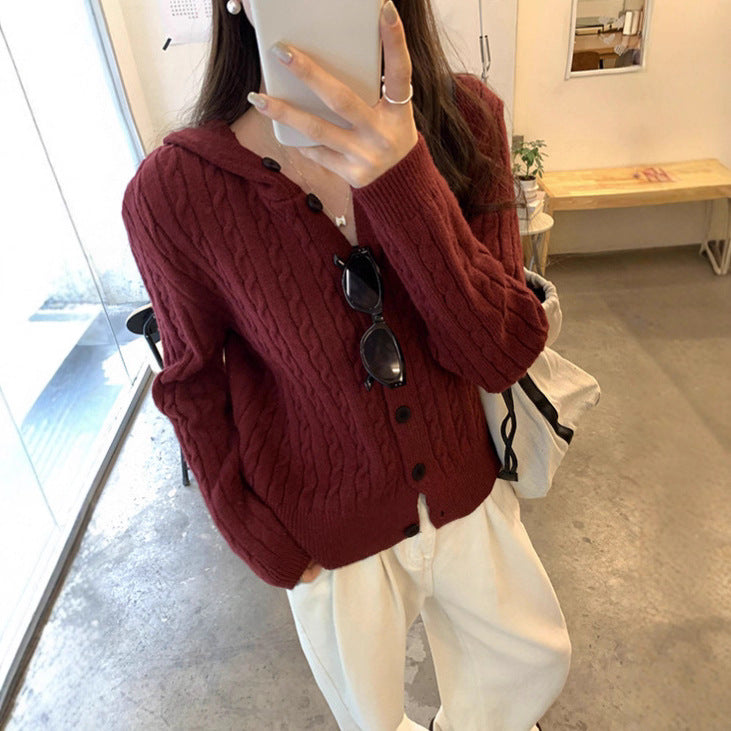 Damen Strickjacke mit Kapuze und Zopfmuster - Eveloria