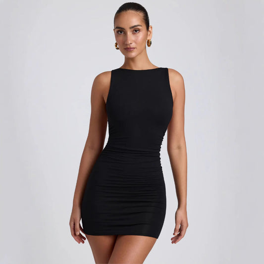 Damen Figurformendes Minikleid Komfortstretch Schwarz Eveloria - Eveloria