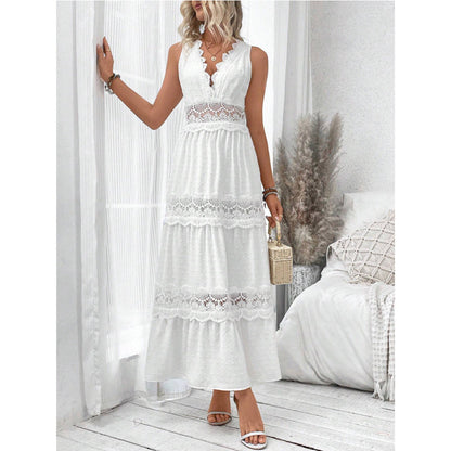Eveloria Damen Spitzenkleid V-Ausschnitt