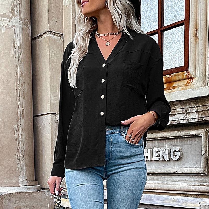 Damen Bluse Lässig Feine Struktur Knopfdetails Beige