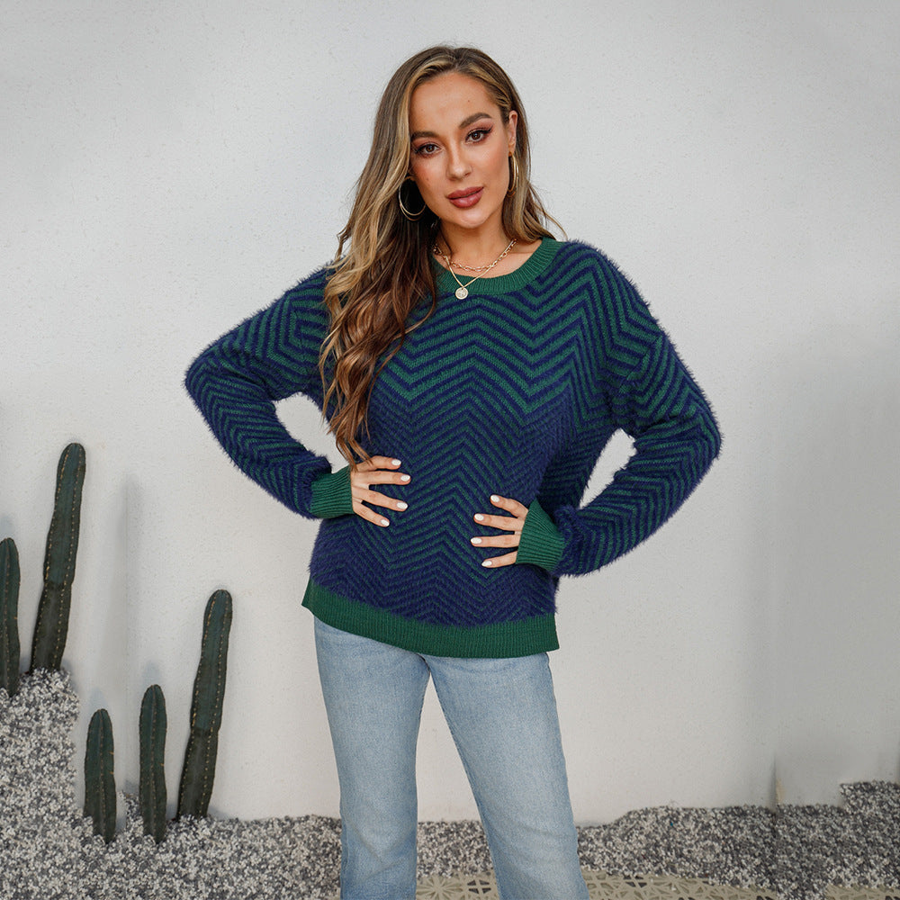 Damen Pullover Chevron Muster Eveloria
