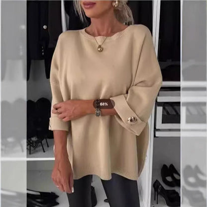 Damen Strickpullover Weit Ärmel Knopfdetails Eveloria
