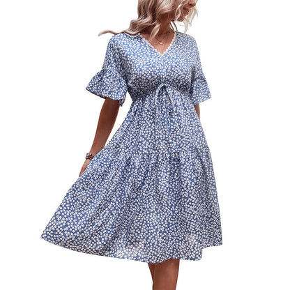Damen Sommerkleid Taillenknoten Volumöser Rock Eveloria