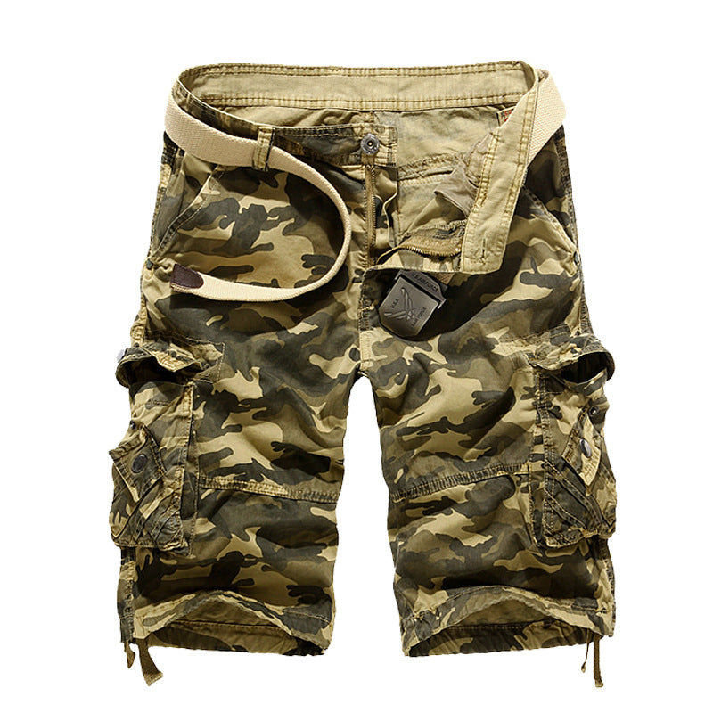 Herren Camo Cargo Shorts Mehrere Taschen Verstellbarer Bund Olivgrün