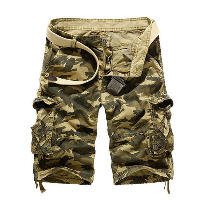 Herren Camo Cargo Shorts Mehrere Taschen Verstellbarer Bund Olivgrün