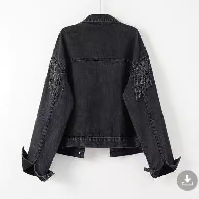 Damen Jeansjacke Fransen Design Eveloria