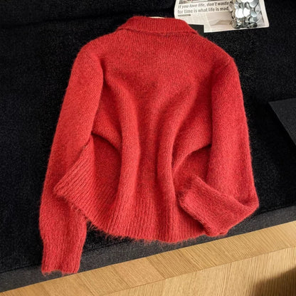 Damen Strickjacke Großkragen Verspielt Eveloria