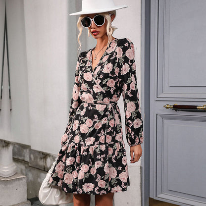 Damen Wickelkleid Floralmuster Rüsche