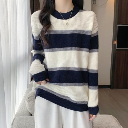 Damen Pullover Farbenfrohes Streifenmuster Eveloria
