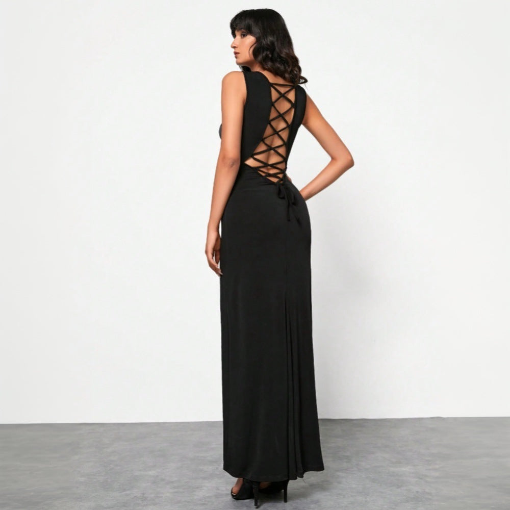 Damen Maxikleid mit Schnürung Rücken Eveloria