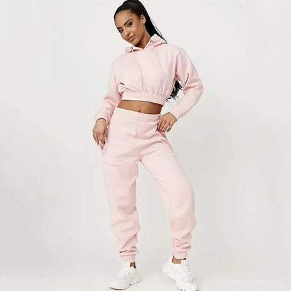 Damen Cropped Sweatanzug Elastisch Mit Kordelzug Beige