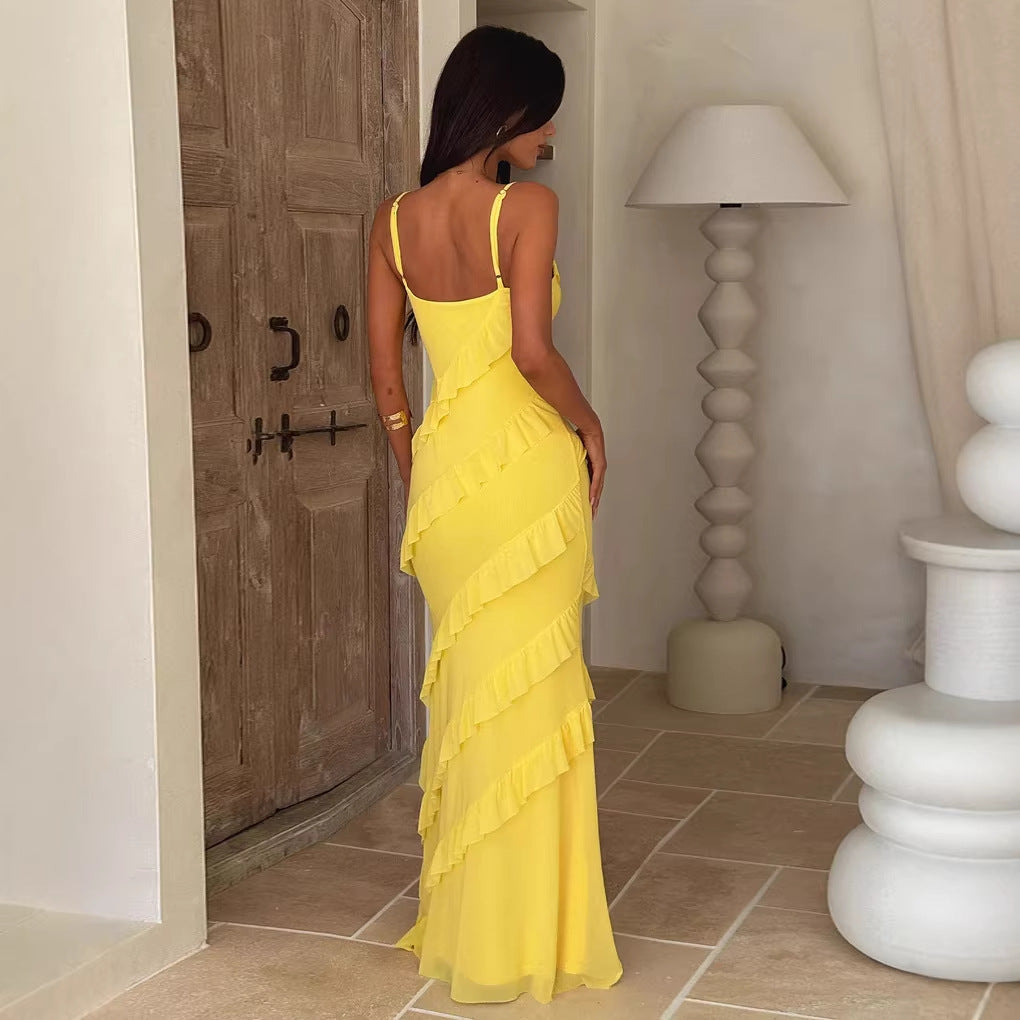 Damen Maxikleid Rüschendesign Schmeichelnder Schnitt Eveloria