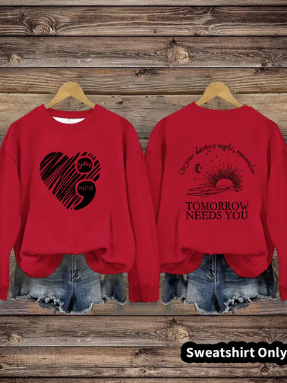 Damen Sweatshirt Großes Herzmotiv Inspirierender Aufdruck Eveloria