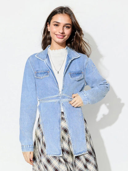 Damen Oversized Jeansjacke Kurz Verkürzter Schnitt Eveloria