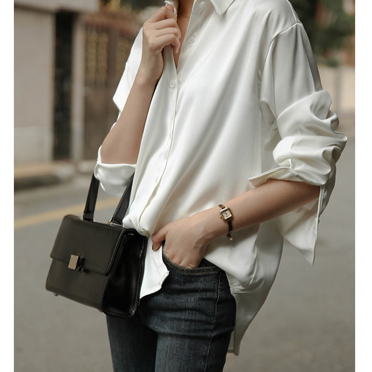 Damen Bluse Oversized Klassisch Weiß