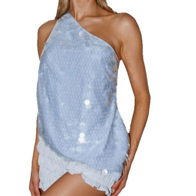 Damen Abendtop Asymmetrisch Glitzer Pailletten