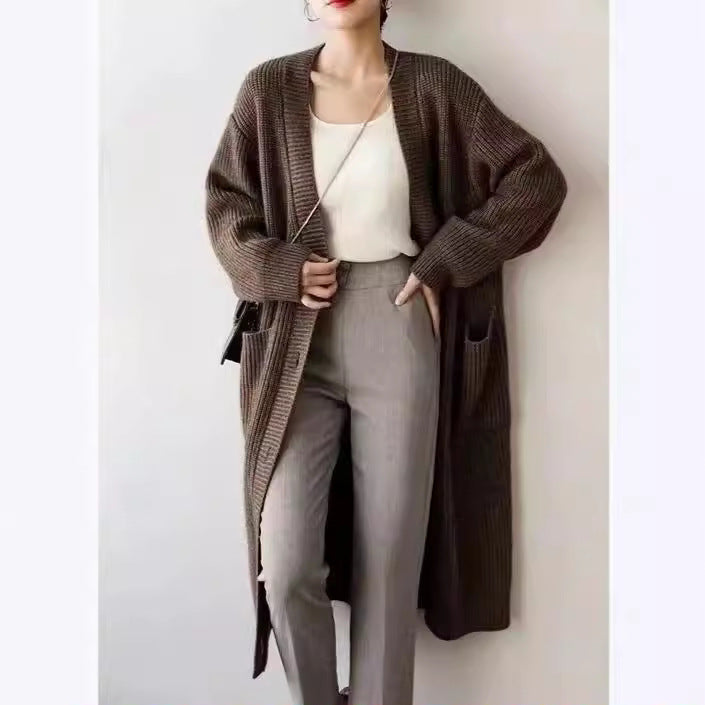 Damen Strickcardigan Groß Knöpfe Taschen Beige