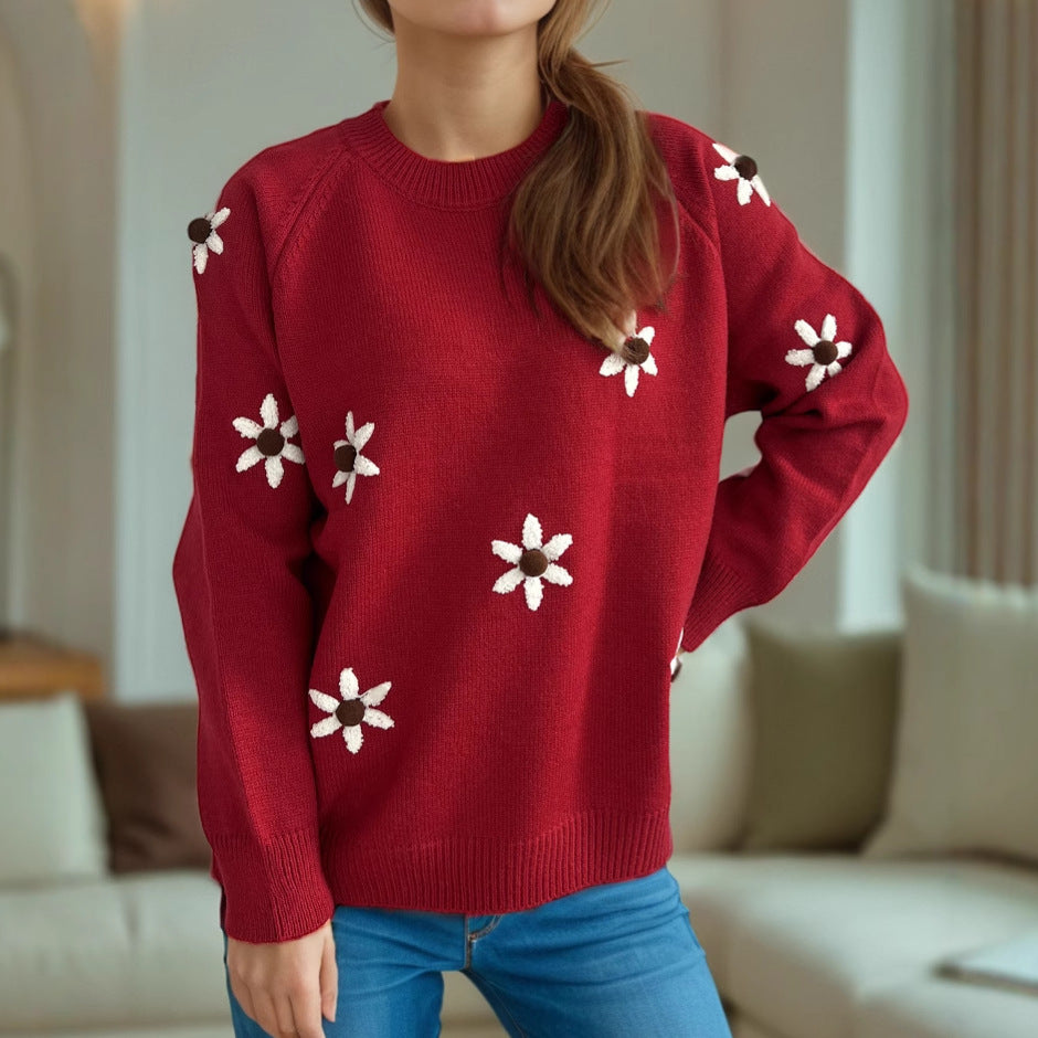 Damen Pullover Flora-Applikationen Lässiger Schnitt