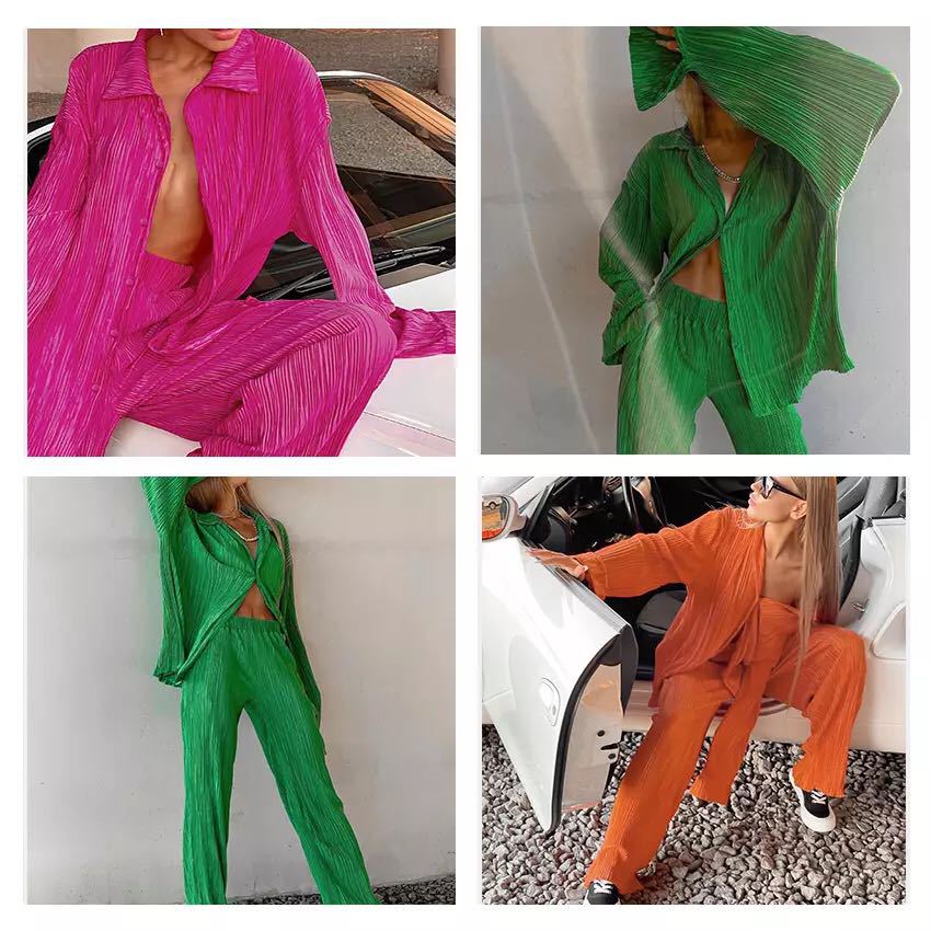 Damen Lounge-Set aus Plissee Weich Schwarz - Eveloria