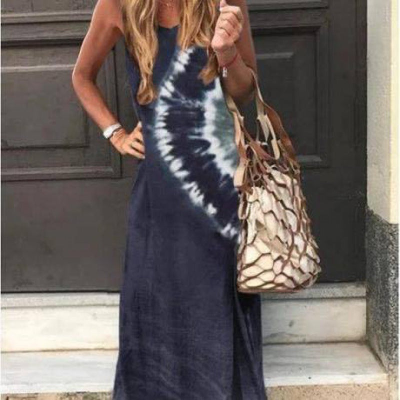 Damen Maxikleid Tie-Dye-Design Leicht Blau