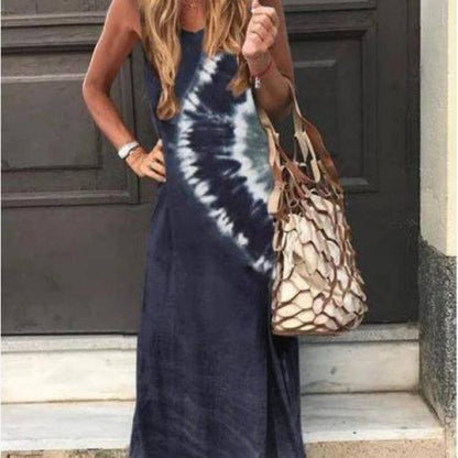 Damen Maxikleid Tie-Dye-Design Leicht Blau