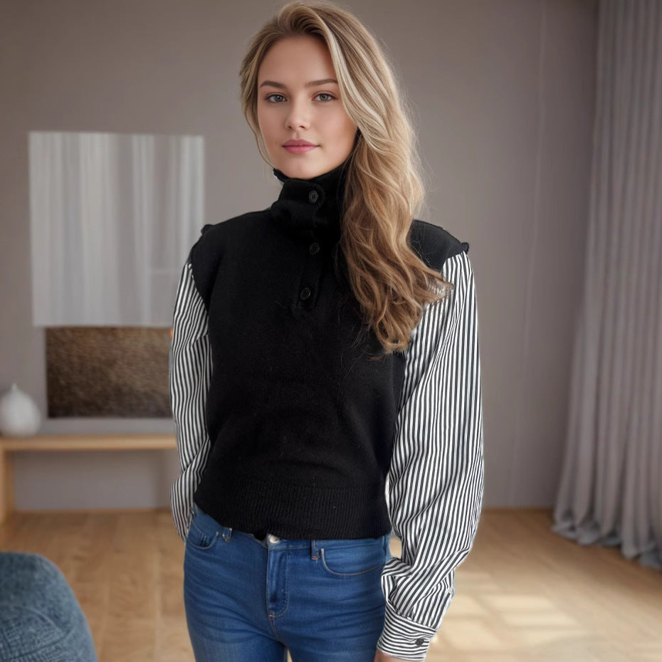 Damen Strickpullover Puffärmel Stehkragen Elegant - Eveloria